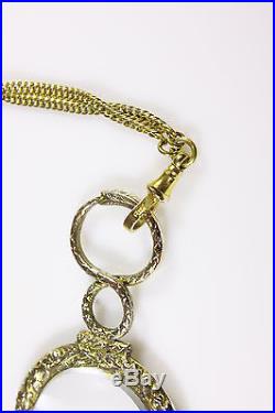 Georgian c. 1800 Ouroboros Snake Quizzing glass on 9CT Gold Muff chain 39 1/2