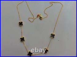 Gold 18 Necklace 9ct Yellow Black Clover Solid