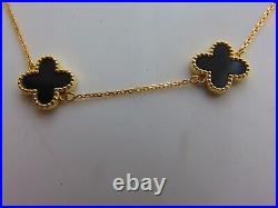 Gold 18 Necklace 9ct Yellow Black Clover Solid