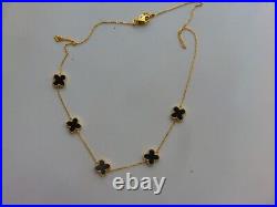 Gold 18 Necklace 9ct Yellow Black Clover Solid