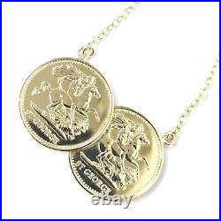 Gold Coin Necklace 9ct Half Sovereign Size St George Two Sovereign Belcher Chain