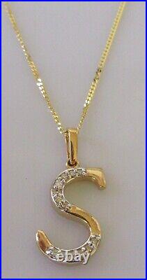 Gold Diamond Necklace 9ct Gold Diamond Capital Letter'S' Pendant & 9ct Chain
