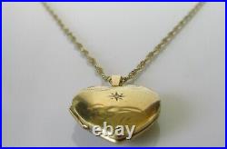 Gold Diamond Necklace 9ct Gold Diamond Heart Shape Locket Pendant & Gold Chain