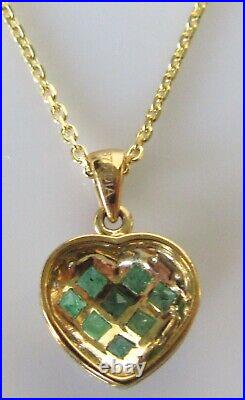 Gold Diamond Necklace 9ct Gold Emerald Diamond Cluster Pendant & Gold Chain