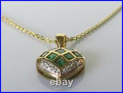 Gold Diamond Necklace 9ct Gold Emerald Diamond Cluster Pendant & Gold Chain
