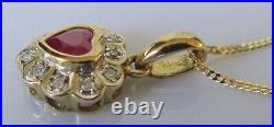 Gold Diamond Necklace 9ct Gold Ruby Diamond Cluster Pendant & Gold Chain