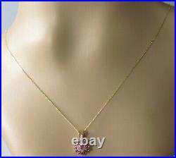 Gold Diamond Necklace 9ct Gold Ruby Diamond Round Cluster Pendant & Gold Chain