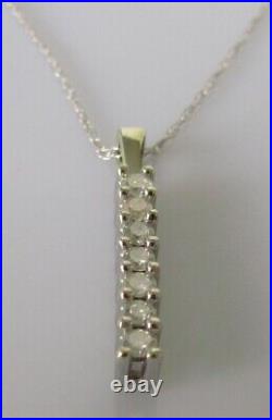 Gold Diamond Necklace 9ct White Gold Diamond Column Pendant & 9ct Gold Chain