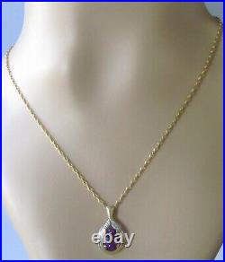 Gold Diamond Necklace 9ct Yellow Gold Amethyst Diamond Cluster Pendant & Chain