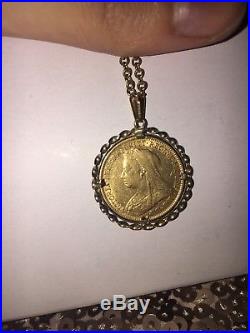 Golden Sovereign Necklace 1900 22ct Sovereign 9ct Gold mount and chain