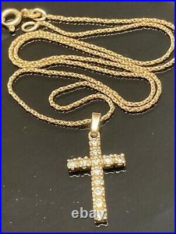 Gorgeous 9ct 375 GOLD CROSS Necklace Pendant On 9ct 375 Gold Rope Chain