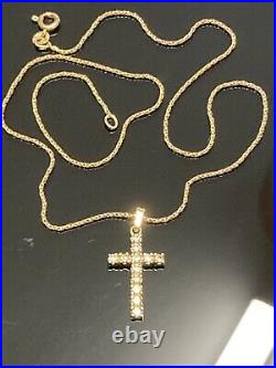 Gorgeous 9ct 375 GOLD CROSS Necklace Pendant On 9ct 375 Gold Rope Chain