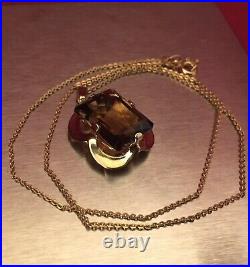Gorgeous Solid 9k 9ct Gold 16 Chain Necklace with 9ct Gold Citrine Pendant Boxed