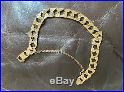 HEAVY 9ct GOLD CURB MEN'S BRACELET 20cm 14g, with safety chain