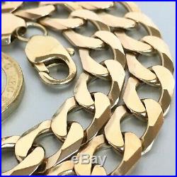 HEAVY 9ct SOLID YELLOW GOLD MENS WIDE LINK CURB 21 3/8 CHAIN NECKLACE 81.9g