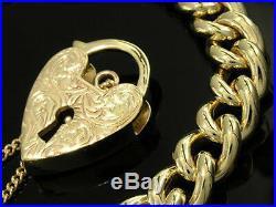 HEAVY Genuine 9K 9ct SOLID Gold CURB Link Heart Padlock Bracelet Curblink 40gr