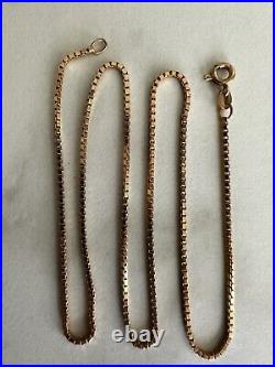 Hallmarked 9Ct Gold Box/ Venetian Chain Necklace 1.5mm, 45Cm, 4.8Gr B'ham 1977