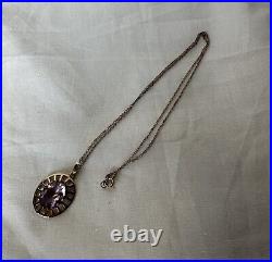 Hallmarked 9ct Gold Chain with Purple Stone 18 Long 1 Pendant GC (AN 8082)