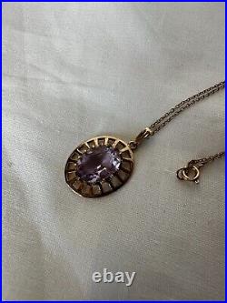 Hallmarked 9ct Gold Chain with Purple Stone 18 Long 1 Pendant GC (AN 8082)