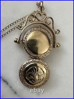 Hallmarked Vintage 9Ct Gold Swivel Locket Pendant 2.8Cm + 41.5Cm Curb Link Chain