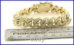 Heavy 10k yellow gold 9ct diamond cluster thick cuban link chain bracelet
