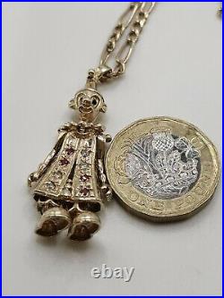 Heavy 9ct Gold Articulated Clown Pendant And Figaro Chain Necklace