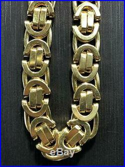 Heavy Byzantine KING 9ct Yellow Geniune Gold 7mm Wide Solid Flat Chain Men's 22