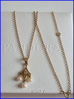 Immaculate Vintage 9ct Gold Diamond & Cultured Pearl Pendant & Chain Necklace
