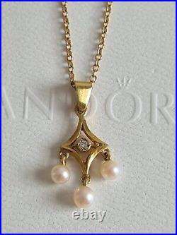 Immaculate Vintage 9ct Gold Diamond & Cultured Pearl Pendant & Chain Necklace