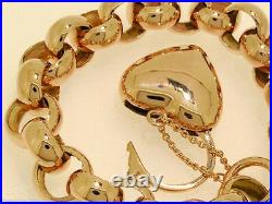L01 SOLID 9ct ROSE Gold Belcher Heart Padlock Bracelet HEAVY 45gr 19cm long