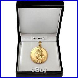 LARGE 9CT GOLD ST SAINT CHRISTOPHER PENDANT CHAIN NECKLACE WITH GIFT BOX 7.1g