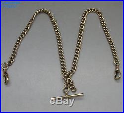 LUXURY SOLID 9CT GOLD ALBERT CHAIN WITH T-BAR & DOUBLE CLASPS, 37g, B&S, c1910