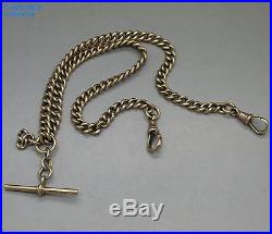 LUXURY SOLID 9CT GOLD ALBERT CHAIN WITH T-BAR & DOUBLE CLASPS, 37g, B&S, c1910