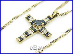 Ladies 9carat 9CT Gold Chain & Cross with Diamonds and Sapphires