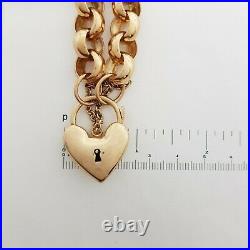 Ladies 9ct (375, 9K) Rose Gold Belcher Chain Bracelet with Heart Padlock