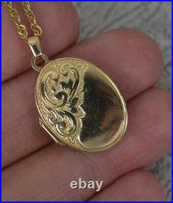 Ladies Solid 9ct Gold Oval Locket Pendant and 24 Long Twist Chain