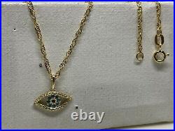 Ladies Solid 9ct Yellow Gold Womans Evil Eye Necklace&Pendant Chain 18
