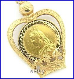 Ladies/womens 22ct gold full sovereign pendant with a 9ct gold belcher chain