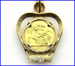 Ladies/womens 22ct gold full sovereign pendant with a 9ct gold belcher chain