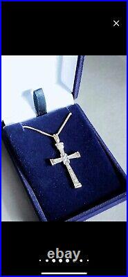 Large 9ct gold Cross with Channel Set 0.20ct Diamonds On A 9ct Gold chain