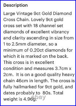 Large 9ct gold Cross with Channel Set 0.20ct Diamonds On A 9ct Gold chain