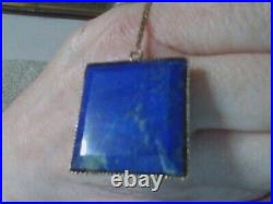 Large Vintage 375 9ct Yellow Gold Natural Lapis Lazuli Pendant With 18 Chain