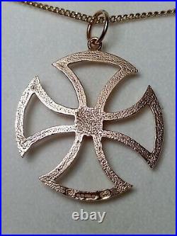 Large Vintage Clogau 9ct Rose Gold Cross Pendant, Coral Cabochon 9ct Chain, Rare