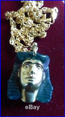 Large antique 18 carat gold Egyptian revival pharaoh head pendant + 9ct chain
