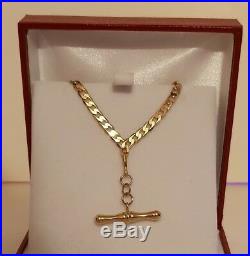Lovely! 9 Ct Gold Flat Link Curb Necklace & T-bar