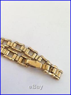 MENS RARE 9ct Gold bike Chain bracelet 37g Length 8.5 inches Width 9mm
