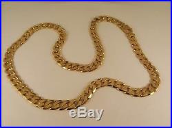 MENS Solid 9ct Gold Flat CURB CHAIN NECKLACE 22 inch 77gr 10mm cx680