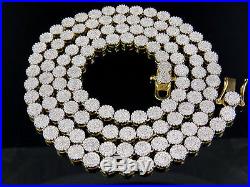 Men's 10K Yellow Gold Pave 6MM Genuine Diamond Cluster Chain Necklace 9 ct 24