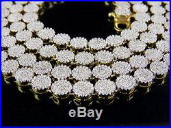 Men's 10K Yellow Gold Pave 6MM Genuine Diamond Cluster Chain Necklace 9 ct 24