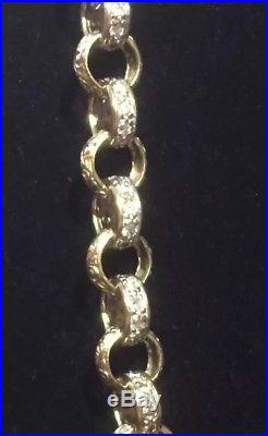 Men's 9CT Gold Heavy Belcher Chain. With CZ Stones. 26 Inch. 92.7 Grams